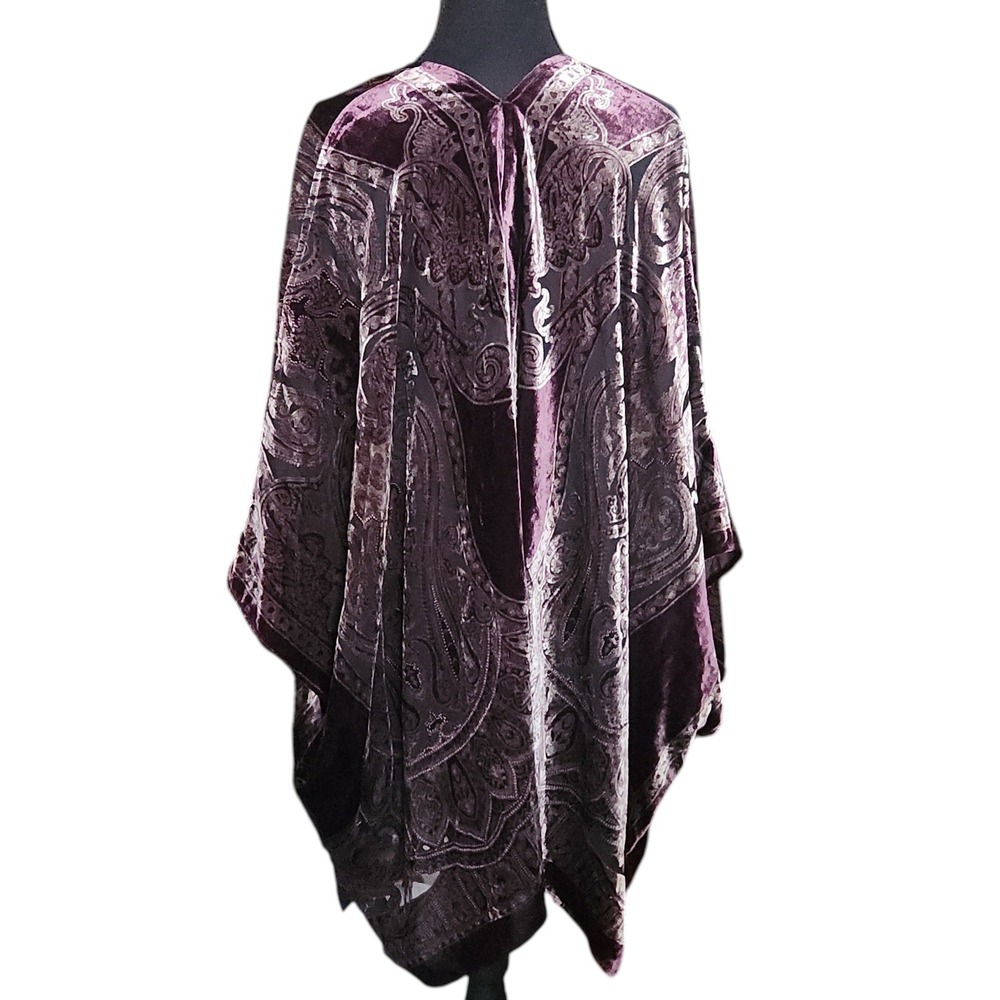 CHICO'S Travelers Velvet Burnout Kimono Dark Purple L/XL Paisley Duster $149 - Picture 4 of 6